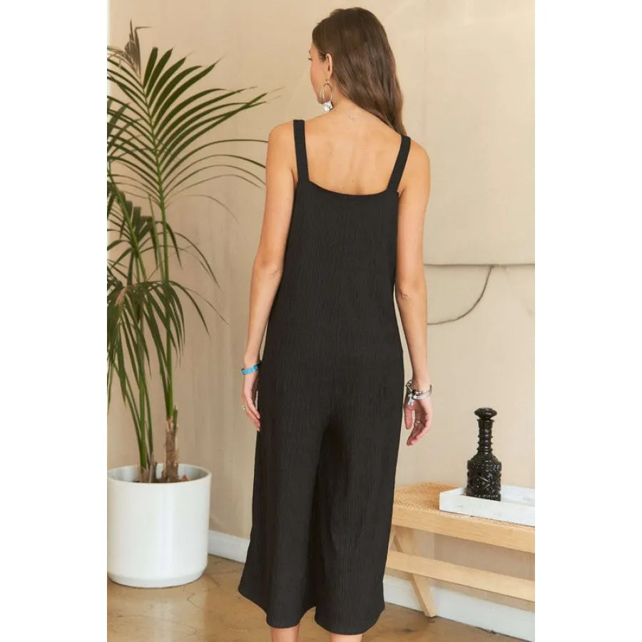 ADORA Black Textured Wide-Leg Jumpsuit