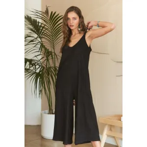 ADORA Black Textured Wide-Leg Jumpsuit