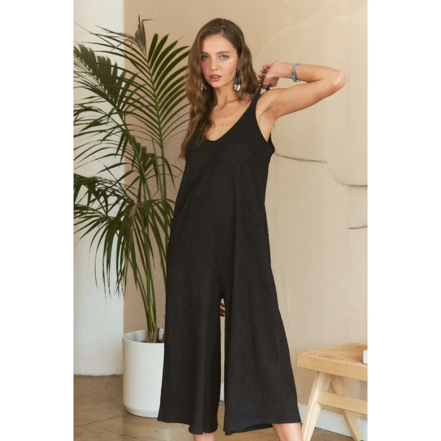 ADORA Black Textured Wide-Leg Jumpsuit