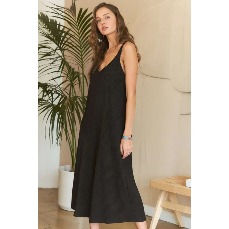 ADORA Black Textured Wide-Leg Jumpsuit