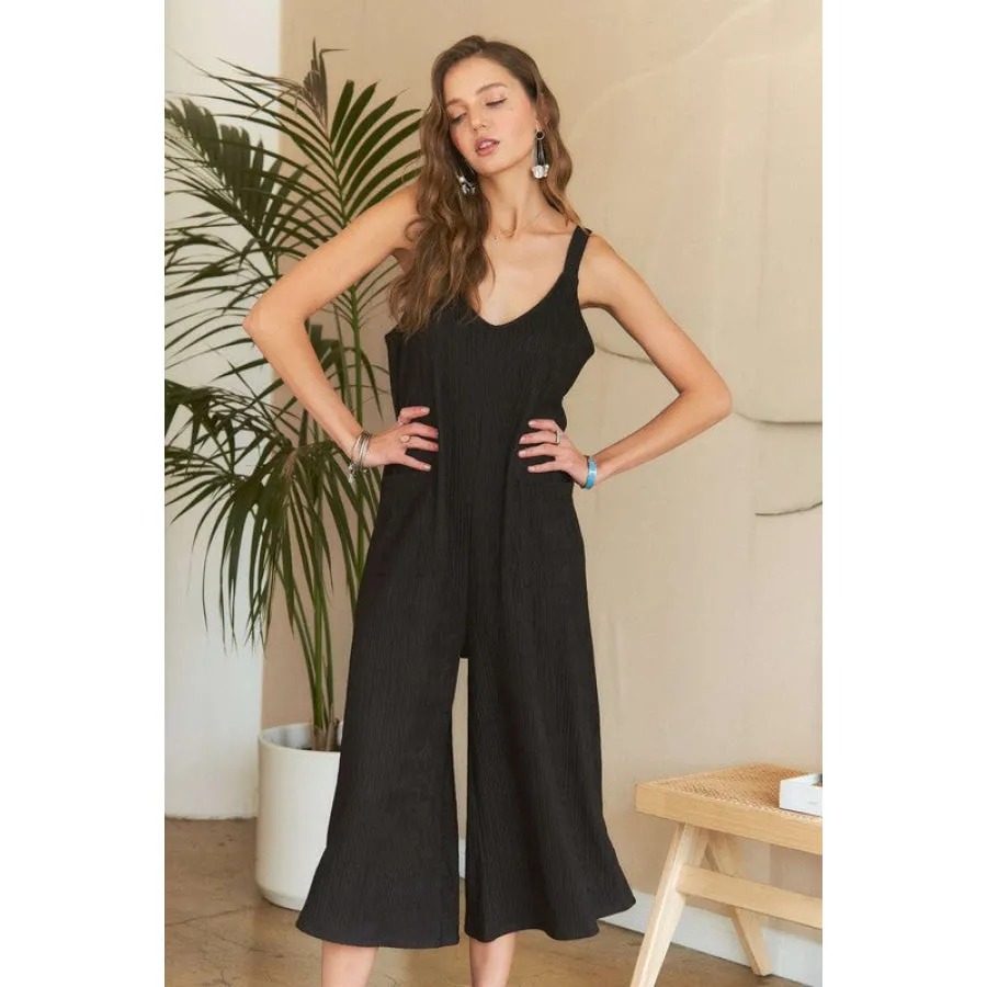 ADORA Black Textured Wide-Leg Jumpsuit