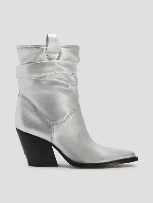 ALISON 80MM WRINKLED BOOT IN SILVER CALFSKIN