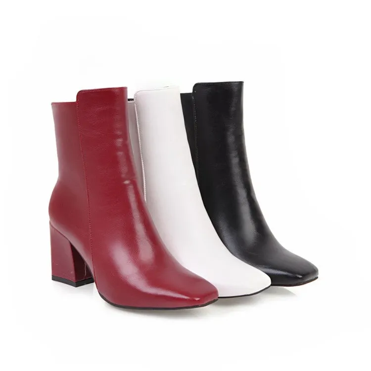 All 3 colors simple, versatile and comfortable thick heel square toe short boots