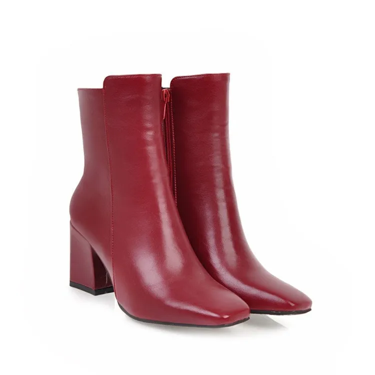 All 3 colors simple, versatile and comfortable thick heel square toe short boots
