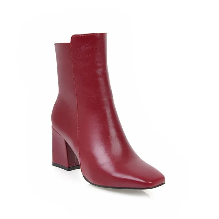 All 3 colors simple, versatile and comfortable thick heel square toe short boots