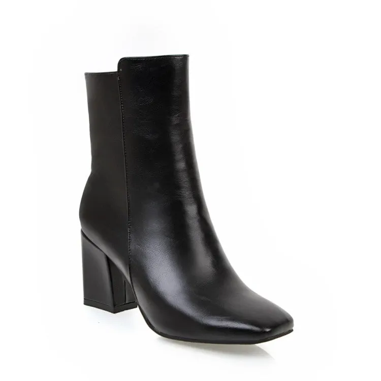 All 3 colors simple, versatile and comfortable thick heel square toe short boots