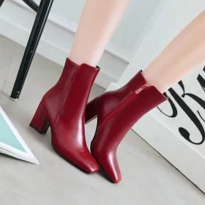 All 3 colors simple, versatile and comfortable thick heel square toe short boots