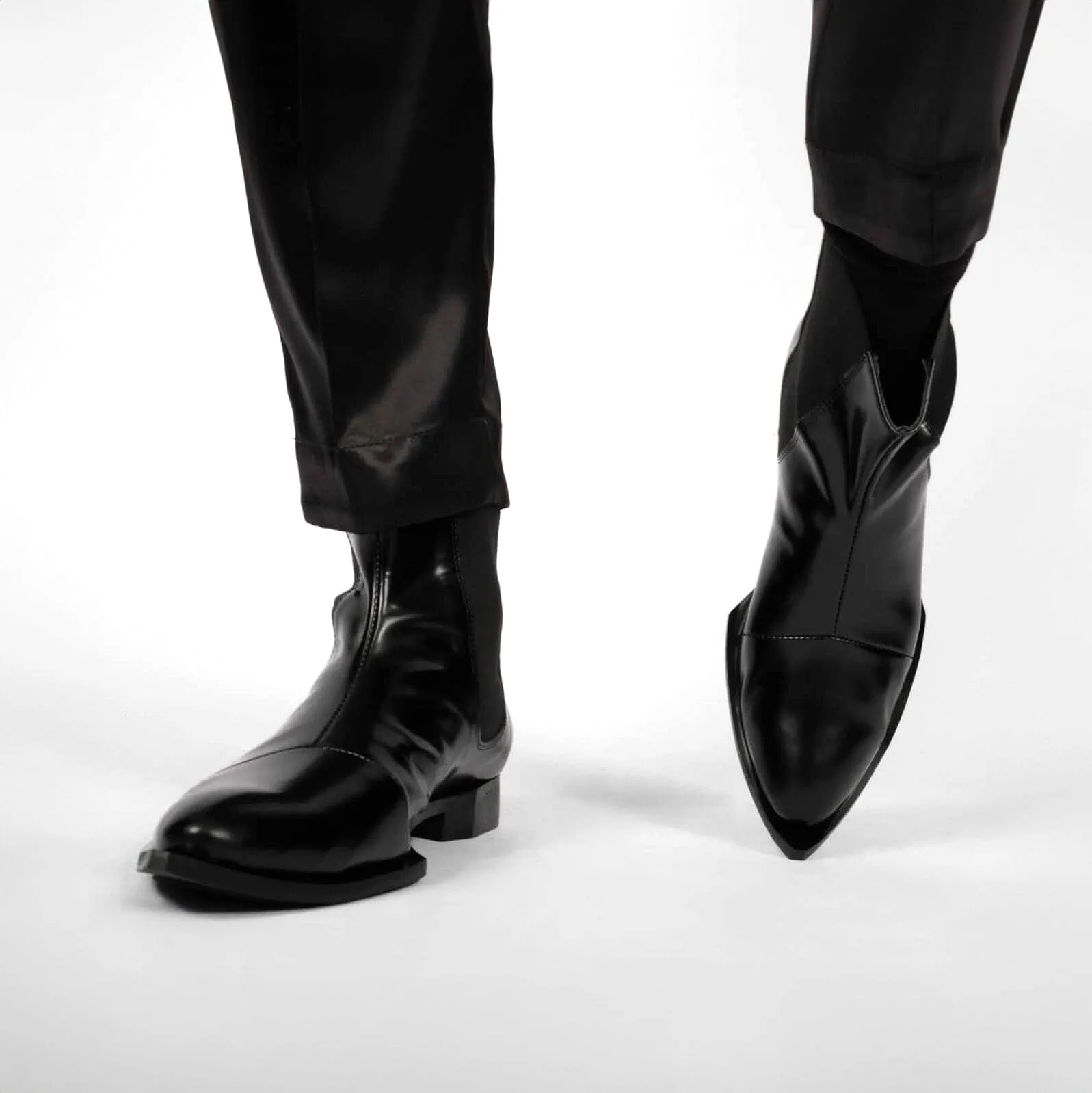 Ankle Cut Leather Boots with Pointed Toes