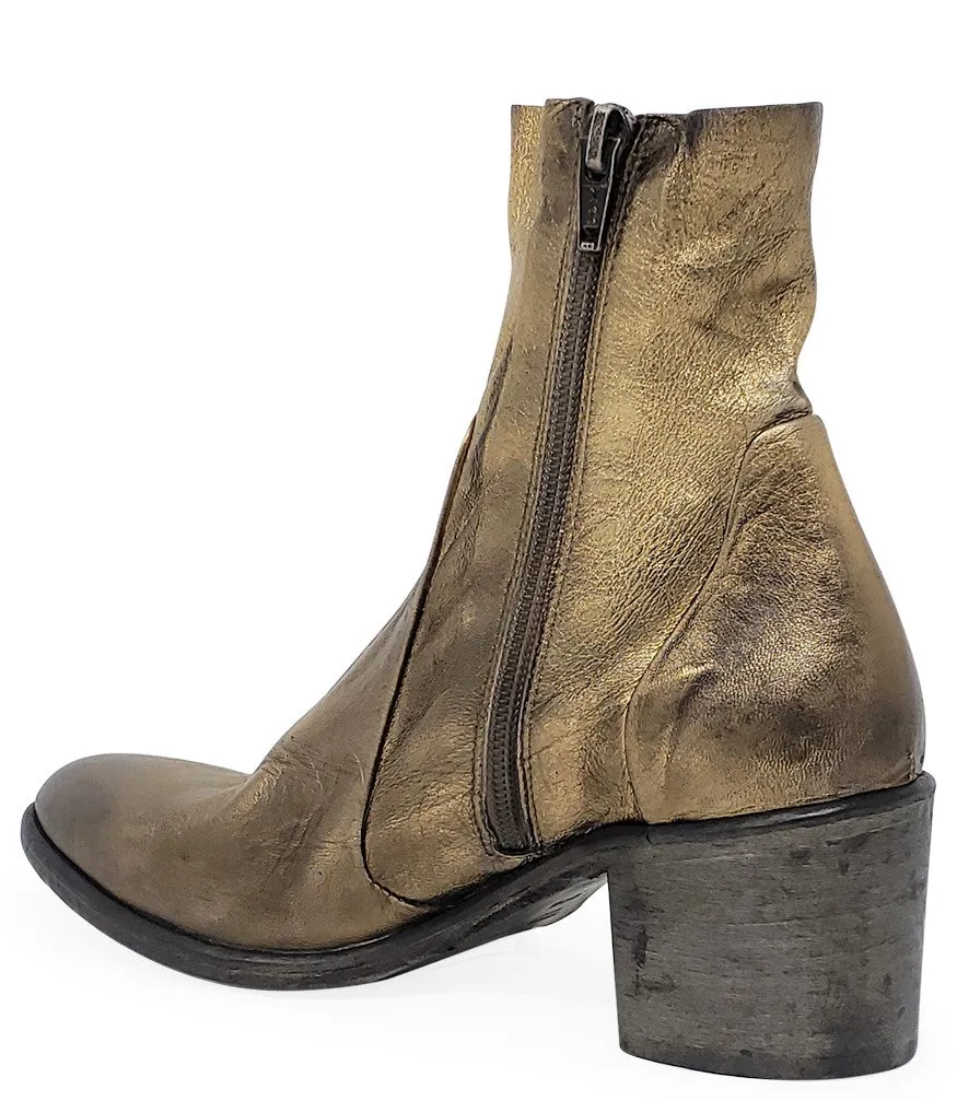 Antique Gold Leather Ankle Boot