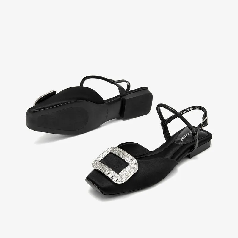 BeauToday Women's Elegant Block Heels Sandals with Rhinestones Decor