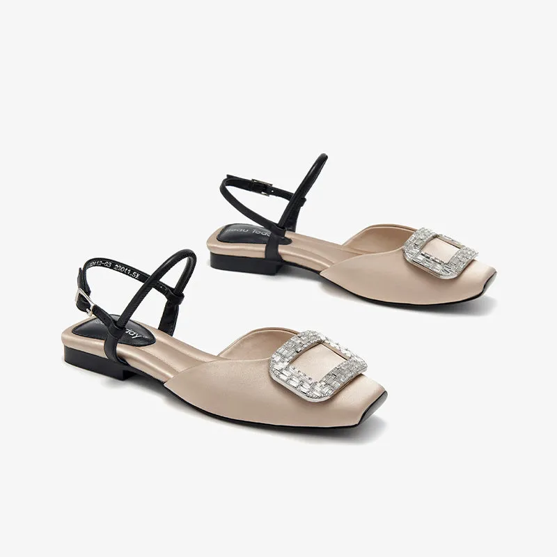 BeauToday Women's Elegant Block Heels Sandals with Rhinestones Decor