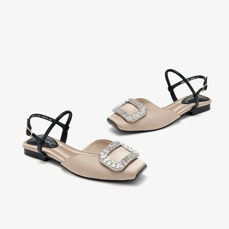 BeauToday Women's Elegant Block Heels Sandals with Rhinestones Decor