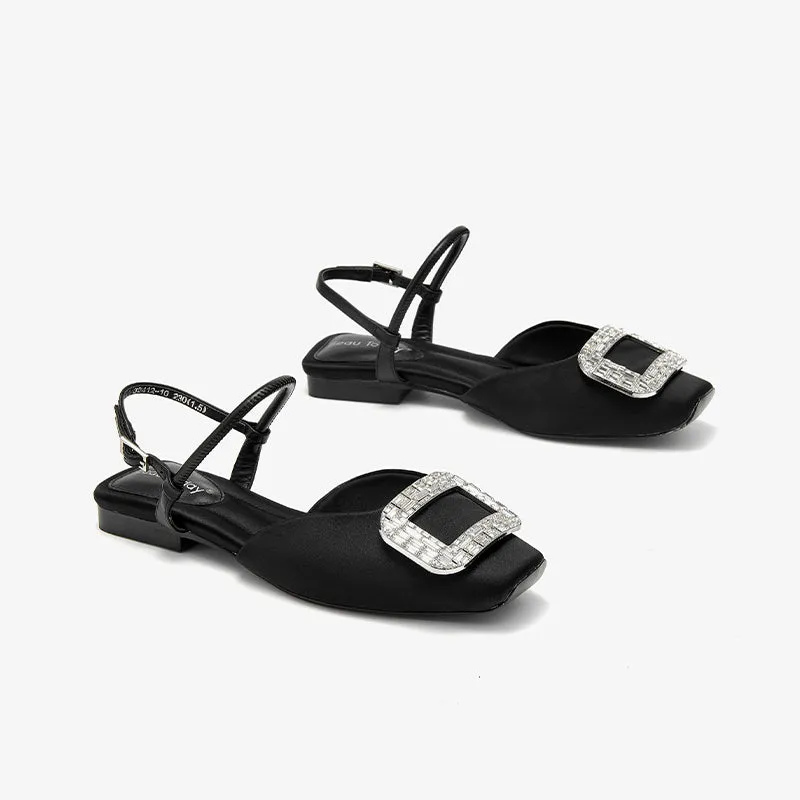 BeauToday Women's Elegant Block Heels Sandals with Rhinestones Decor