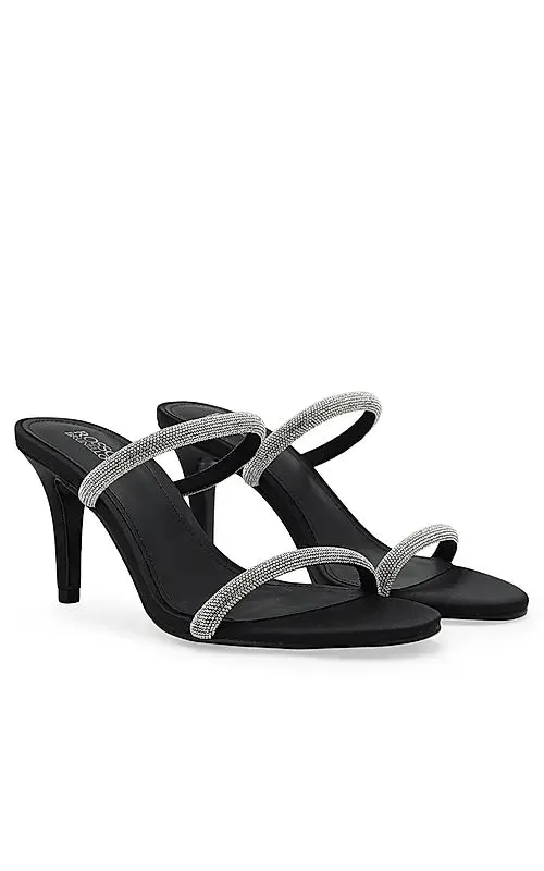 Black Strap Embellished Open Toe Heels