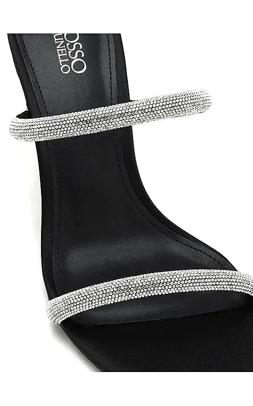 Black Strap Embellished Open Toe Heels