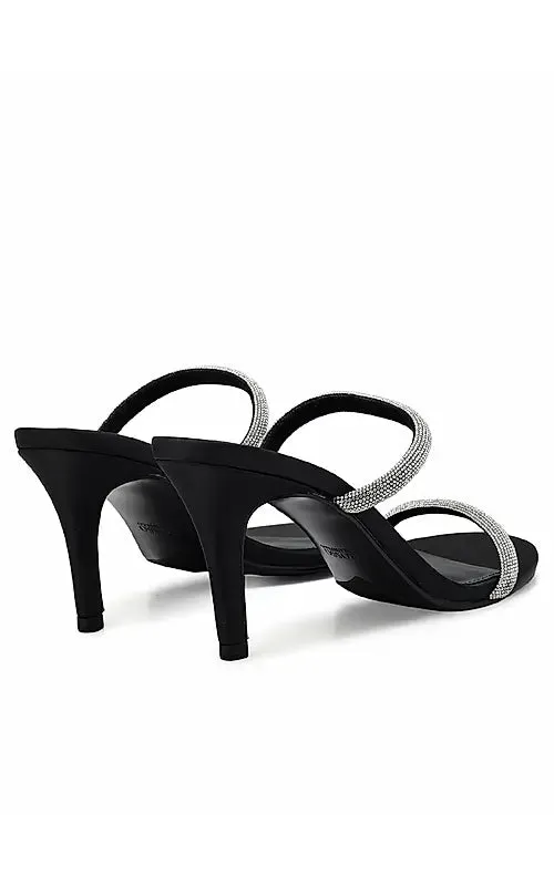 Black Strap Embellished Open Toe Heels