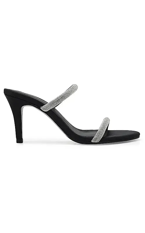 Black Strap Embellished Open Toe Heels