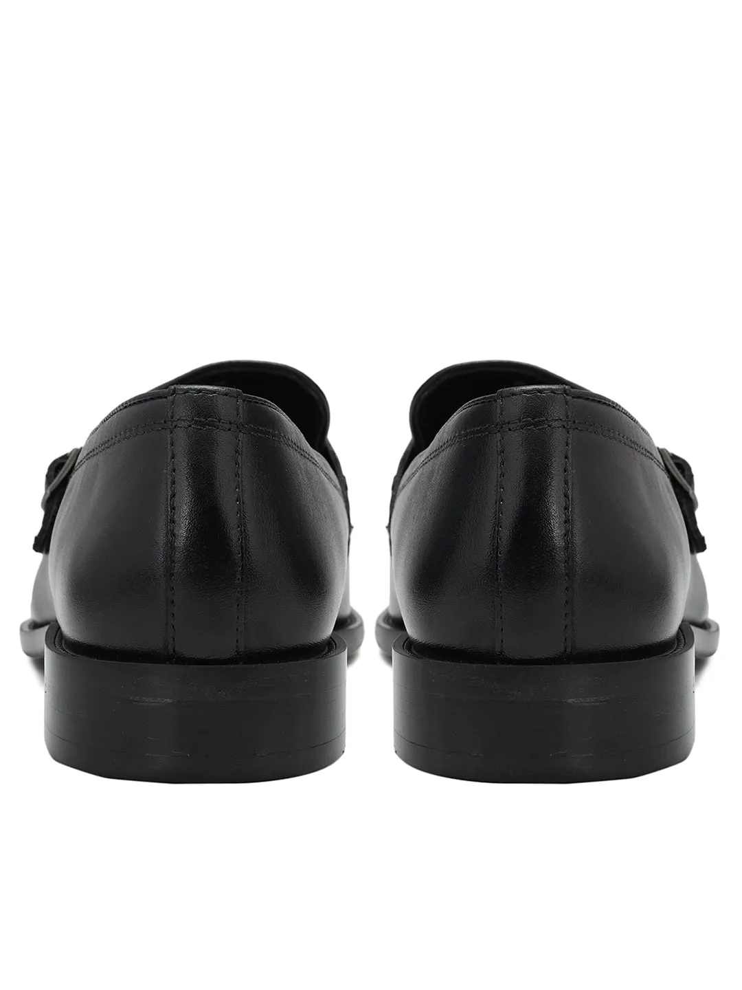 Black Textured Leather Monk Straps