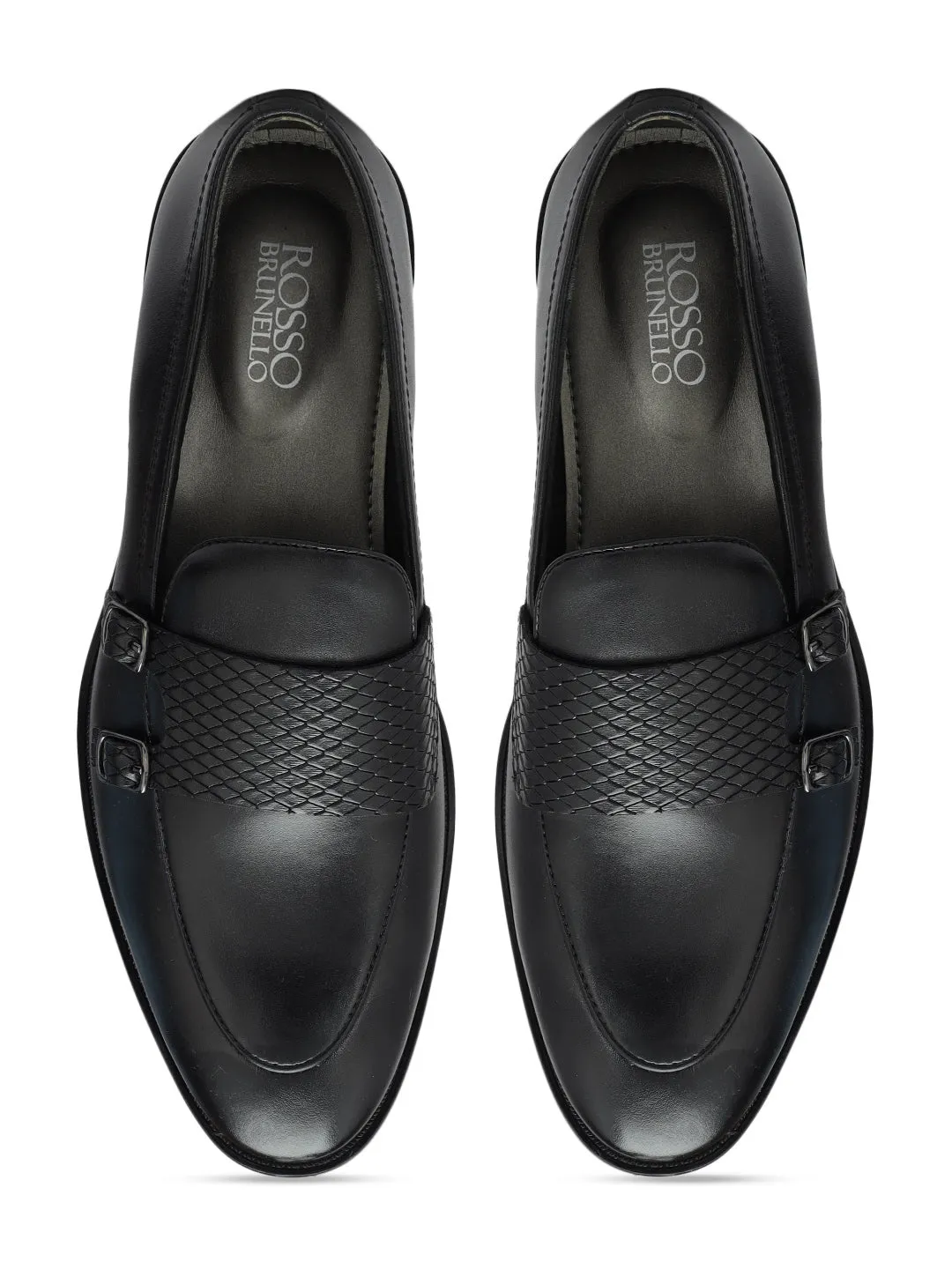 Black Textured Leather Monk Straps