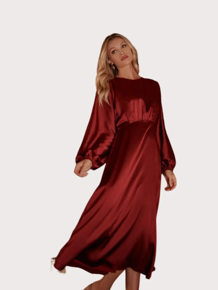 Chateau Satin Dolman Sleeve Midi Dress