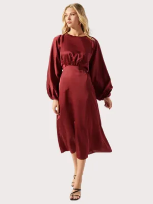 Chateau Satin Dolman Sleeve Midi Dress