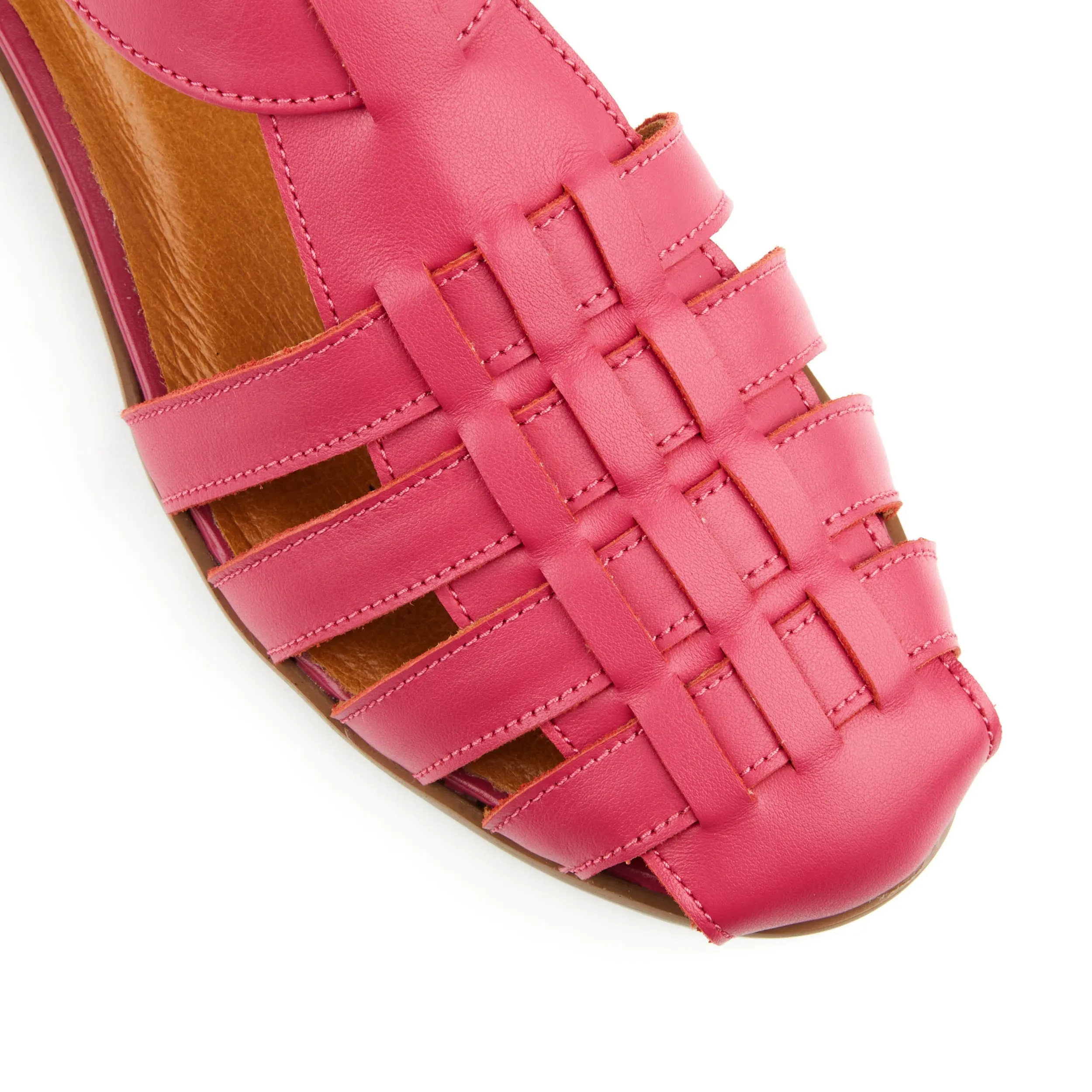 Cowell - Pink - Women's fishermen flat leather sandal with covered heel