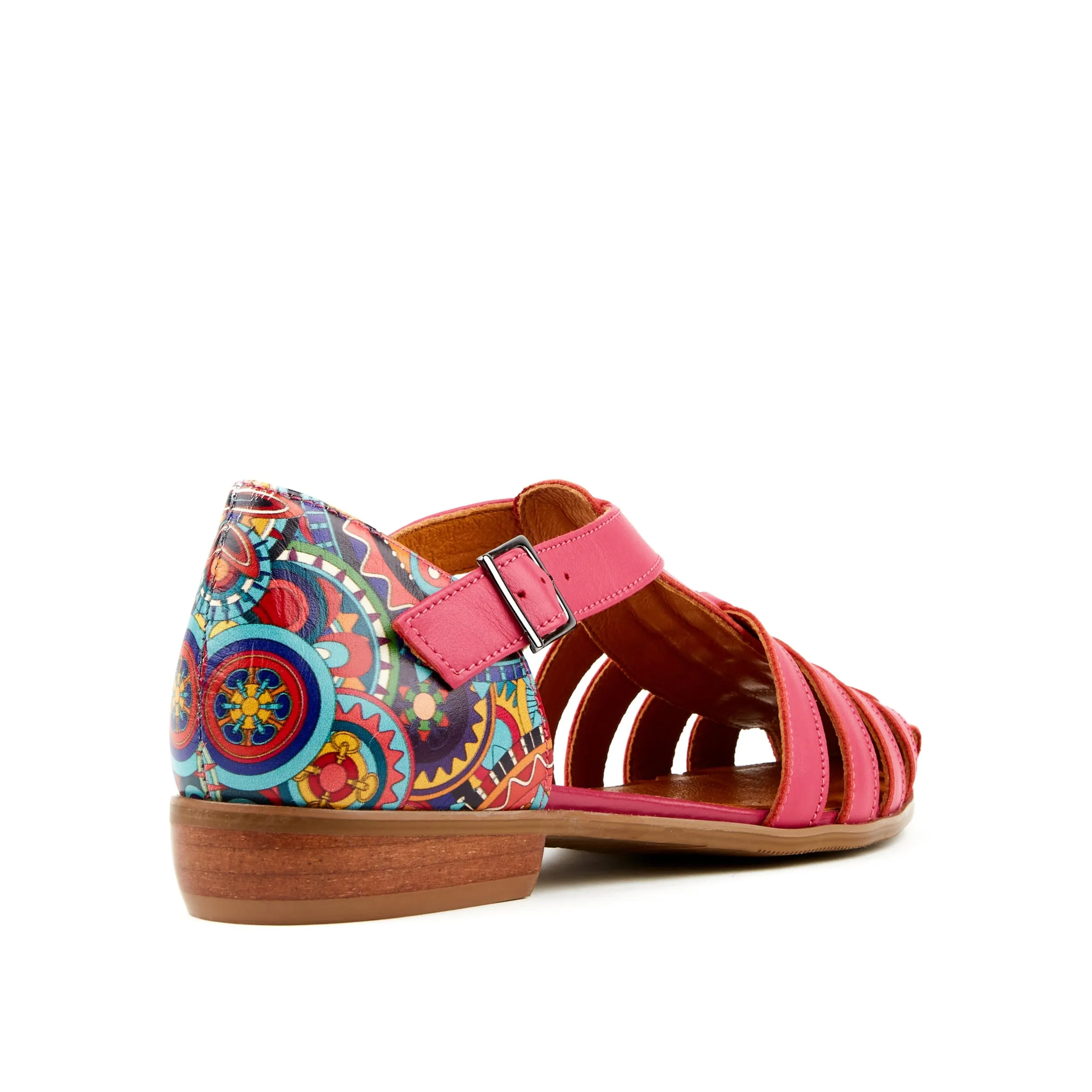 Cowell - Pink - Women's fishermen flat leather sandal with covered heel