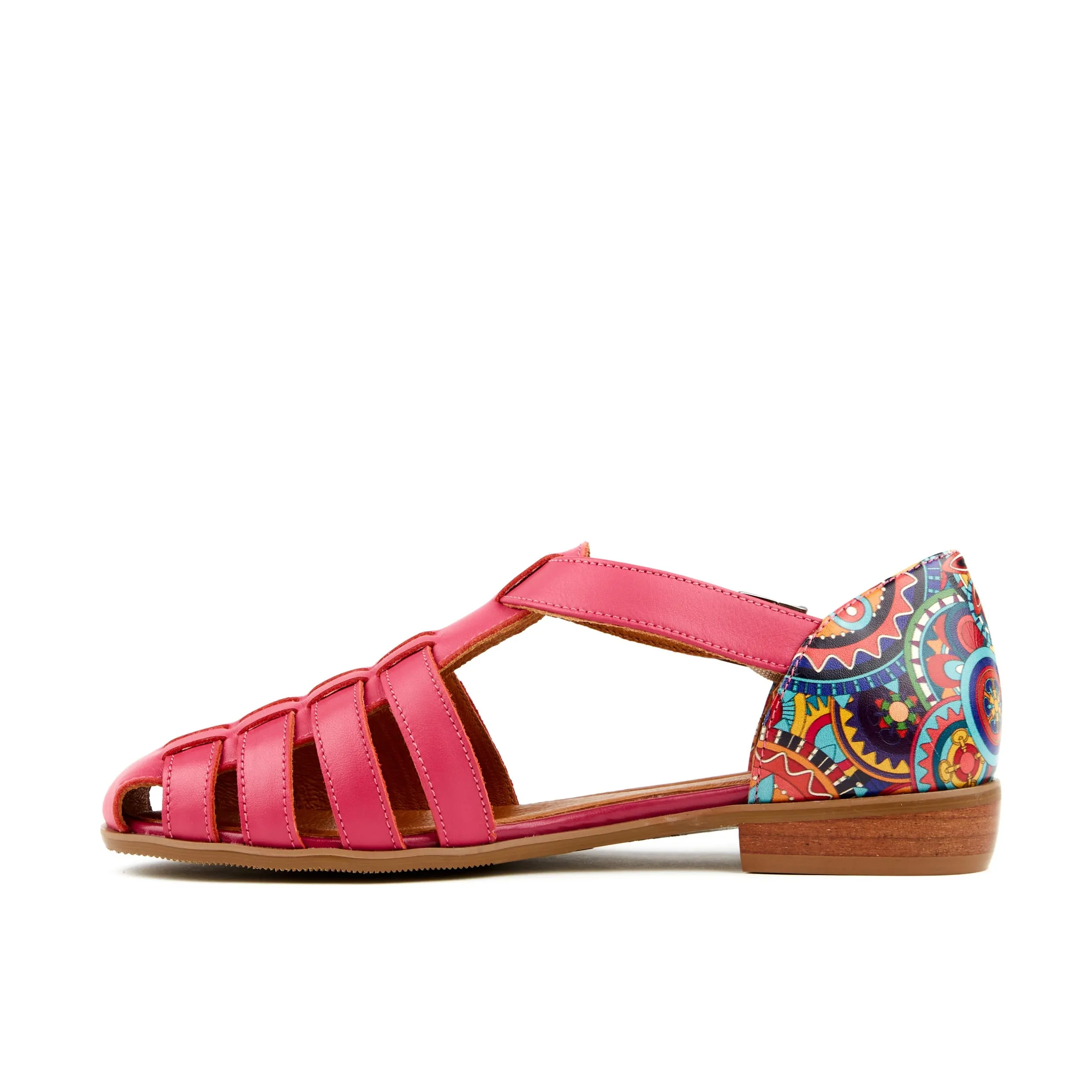 Cowell - Pink - Women's fishermen flat leather sandal with covered heel