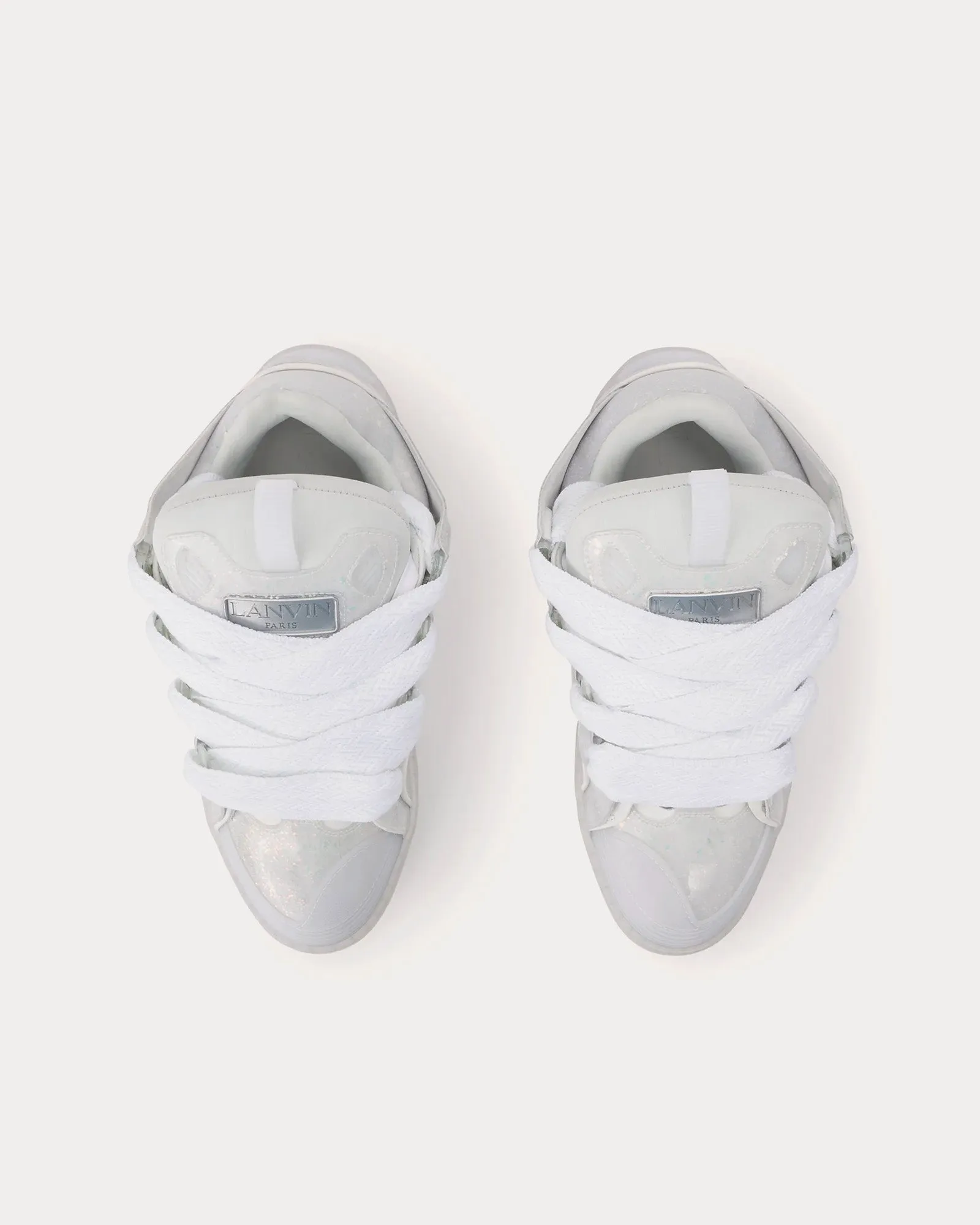 Curb Leather with Glitter Effect White / White Low Top Sneakers