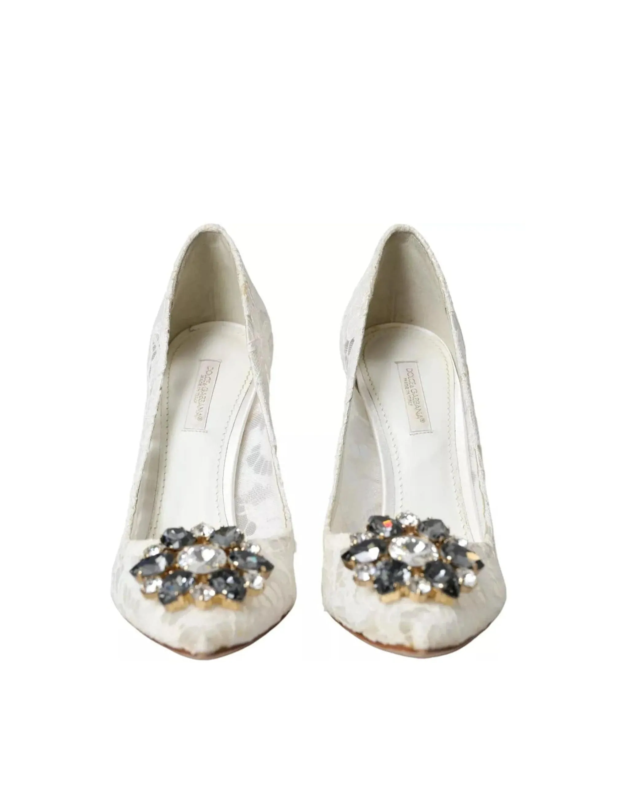 Embellished Lace Peep Toe Pumps