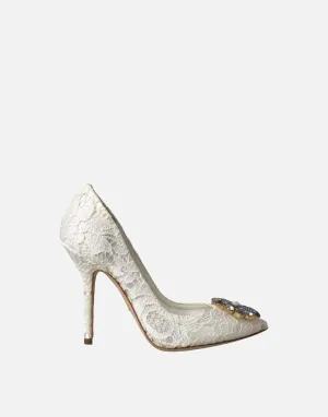 Embellished Lace Peep Toe Pumps
