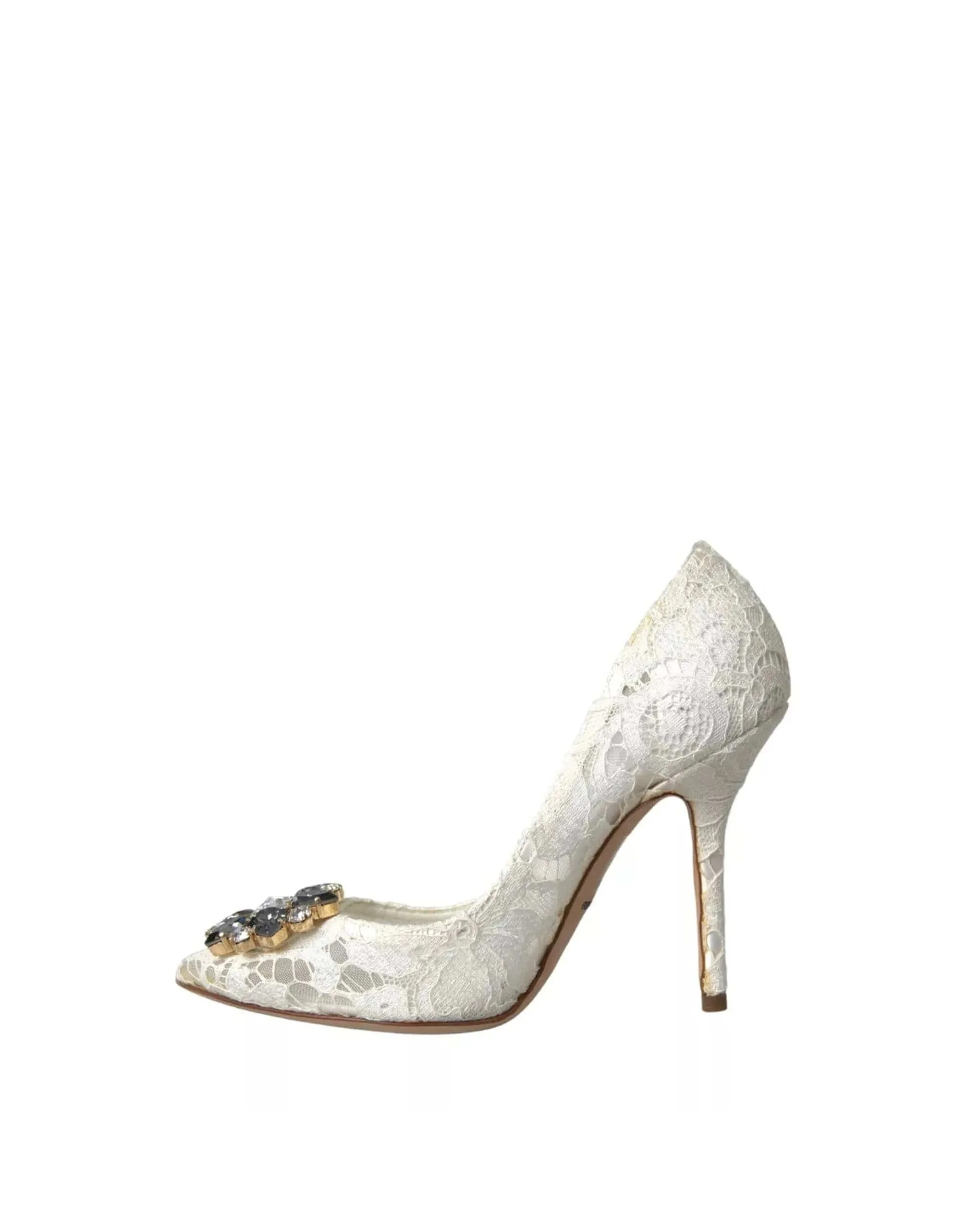 Embellished Lace Peep Toe Pumps