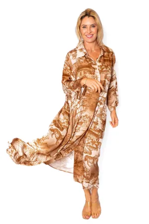 Fella- Camel- Silky toille print dress
