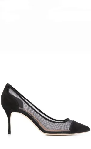 Godiva Black Suede Mesh Pumps