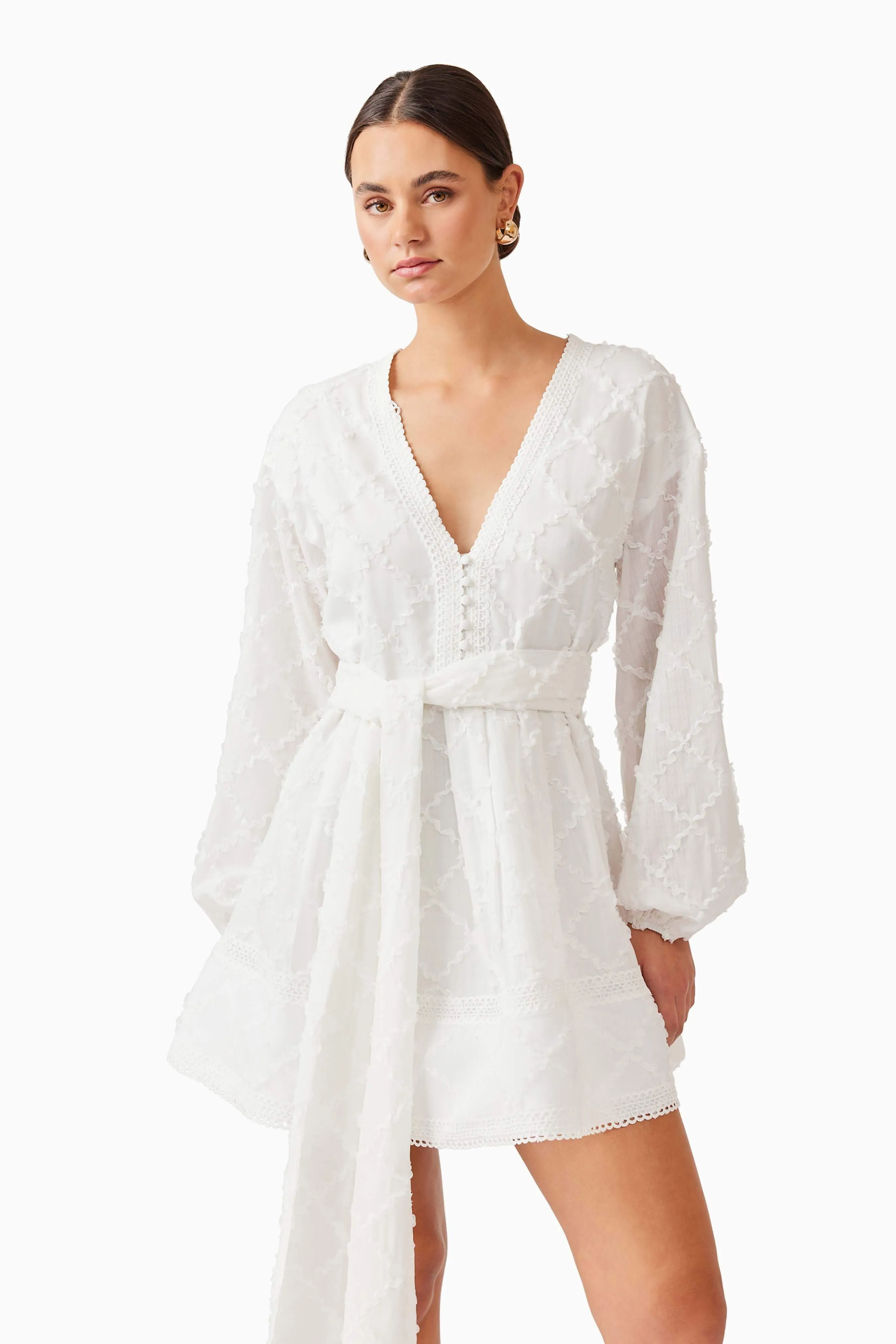 Iris Long Sleeve Mini Dress in White
