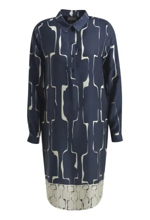 Milano 51-6408-5046 Navy Print Midi Dress with Collar