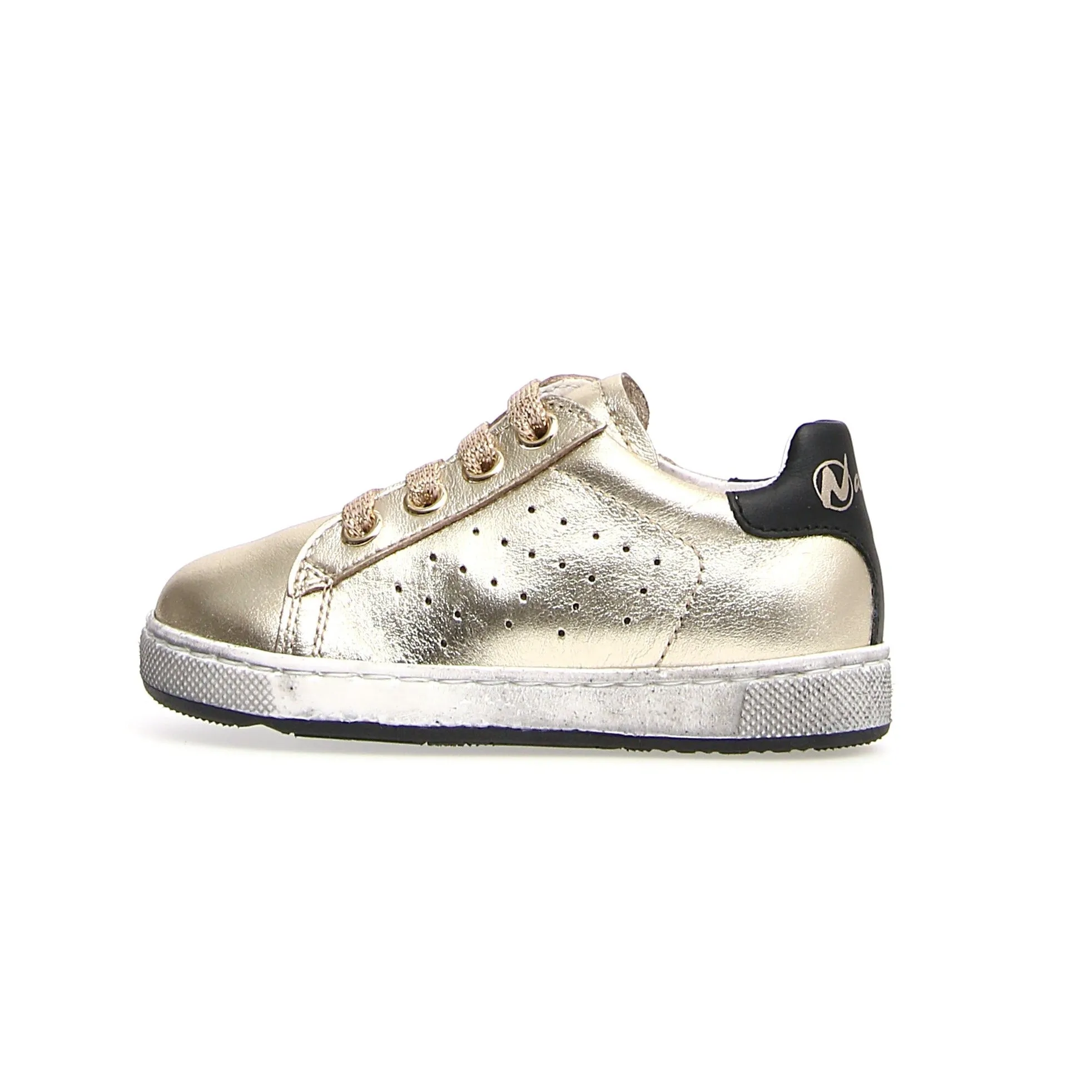 Naturino Girl's Hasselt Zip Metallic Sneaker Shoes - Gold/Black