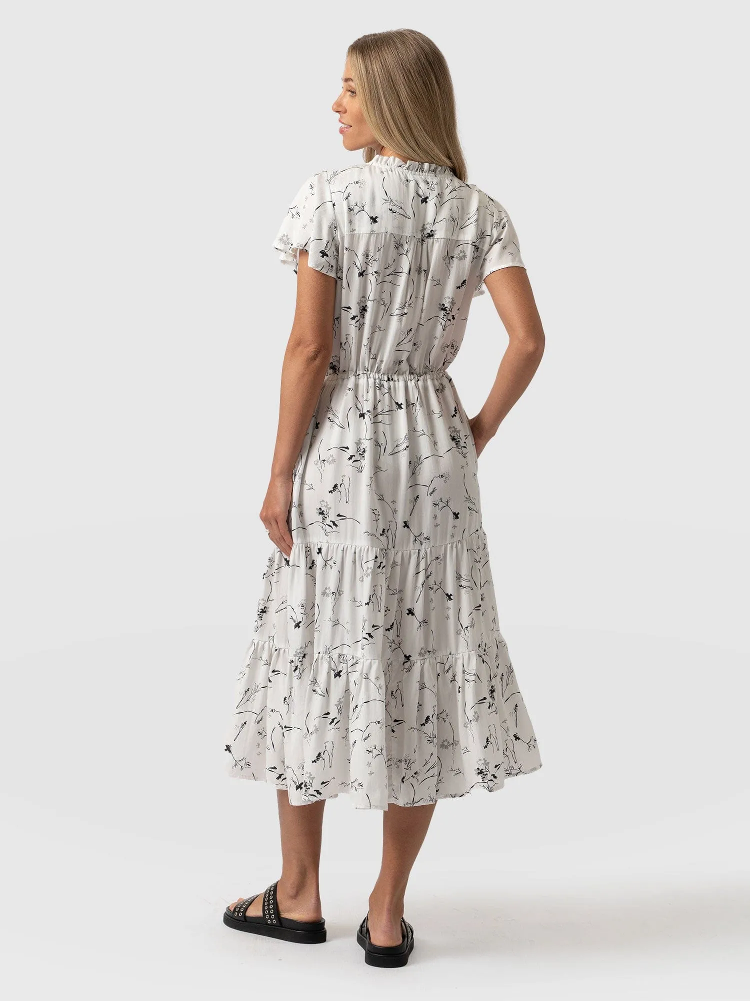 Olivia Flutter Sleeve Dress - White Floral