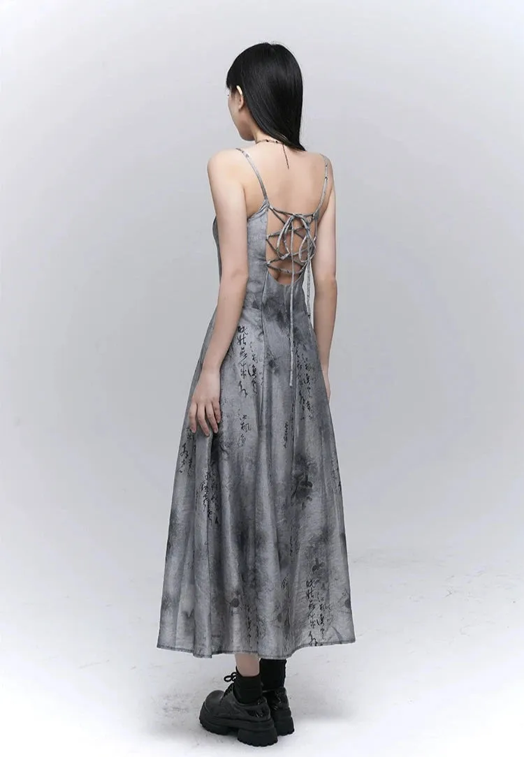 Sleeveless Abstract Print Midi Dress with Pockets