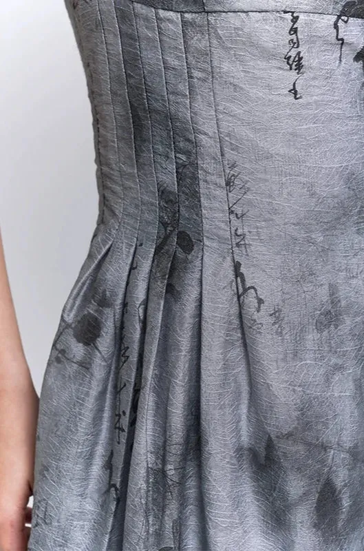 Sleeveless Abstract Print Midi Dress with Pockets