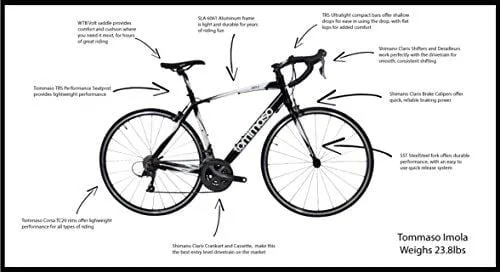 Tommaso Imola Endurance Aluminum Road Bike, Shimano Claris R2000, 24 Speeds - Black - Medium