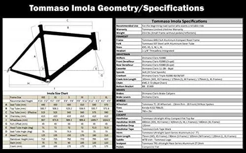 Tommaso Imola Endurance Aluminum Road Bike, Shimano Claris R2000, 24 Speeds - Black - Medium