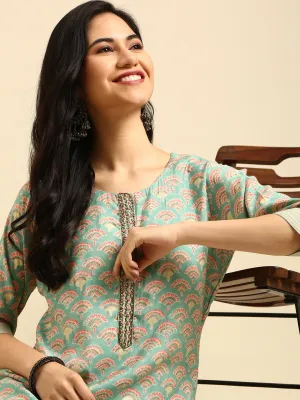 Women's Sea Green Printed  Kurta Set